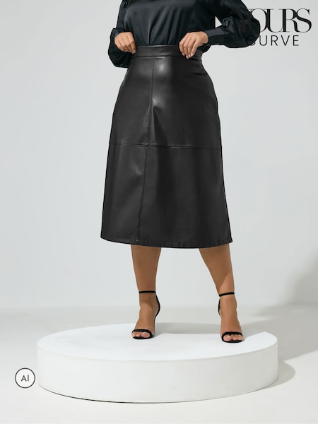 Black - Yours Curve Faux Leather Skirt