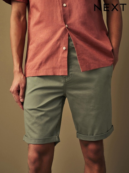 Khaki Green Slim Fit Premium Laundered Stretch Chino Shorts (433973) | 59 QAR