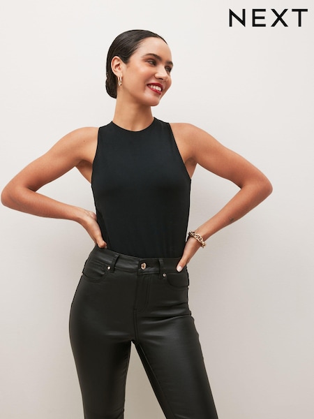 Black Slinky Double Layer Racer Neck Bodysuit (434228) | AED13