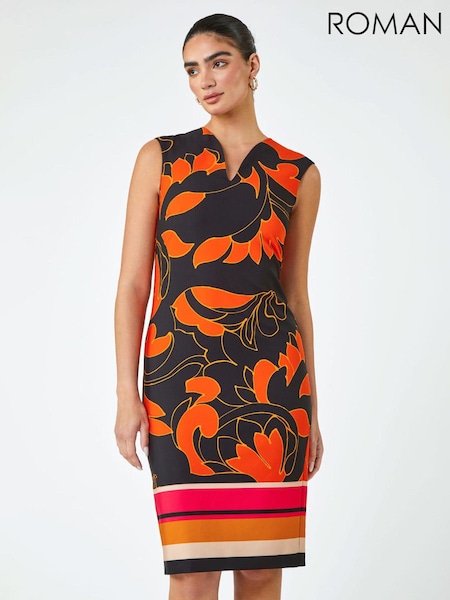 Roman Orange Floral Print Premium Stretch Dress (434274) | €57