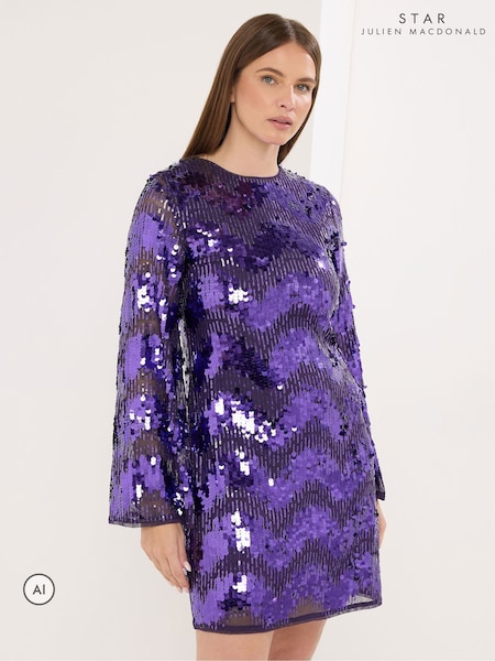 Purple - Star By Julien Macdonald Chevron Sequin Tunic Dress