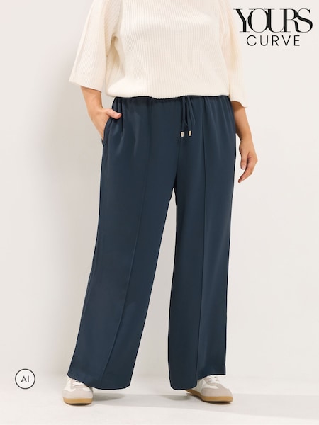 Blue - Yours Curve Wide Leg Trousers