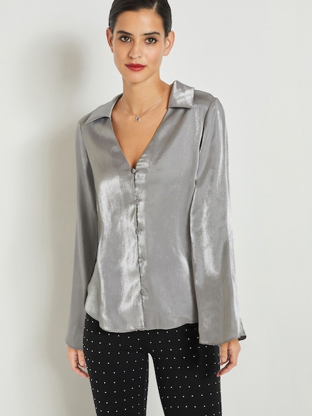 Silver Metallic V-Neck Long Sleeve Blouse (434368) | €7