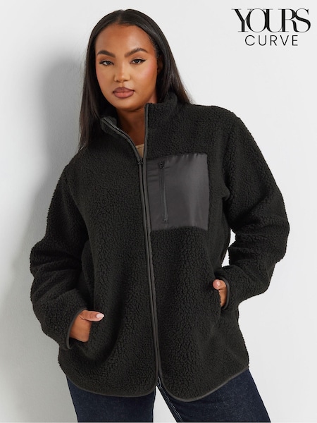 Yours Curve Black Borg Nylon Pocket Fleece (435284) | AED169