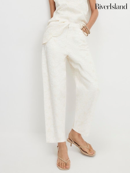 White - River Island Embroidered Barrel Leg Jeans