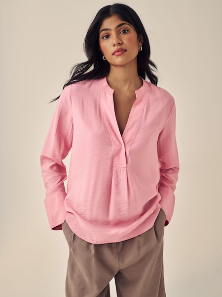 Rosérosa - Langärmelige, strukturierte Overhead-Bluse mit V-Ausschnitt (435575) | 16 €