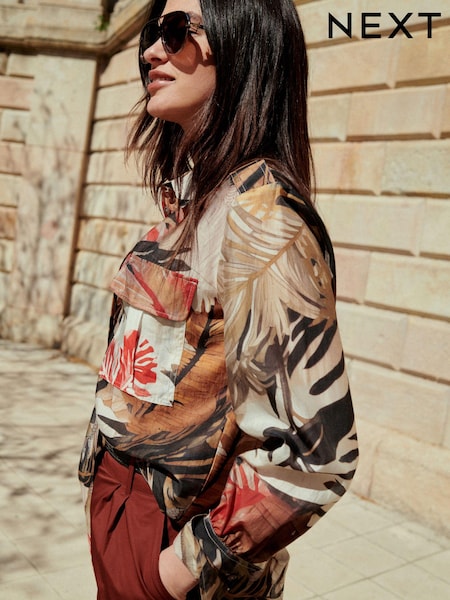 Safari Print Sheer Long Sleeve Oversized Shirt (435580) | €17.50