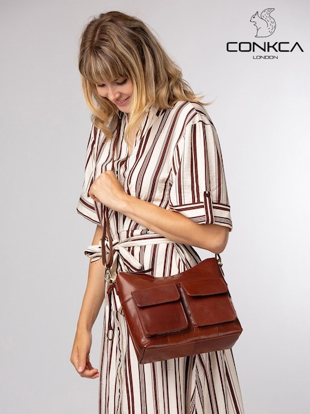 Καφετί - Conkca 'snowdrop' Leather Shoulder Bag