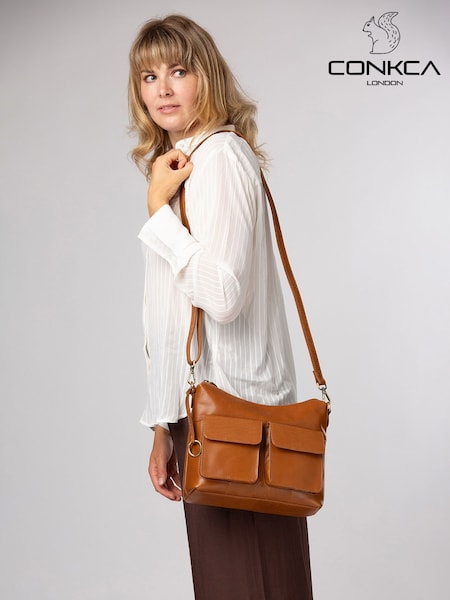 Tan Brown - Conkca 'snowdrop' Leather Shoulder Bag