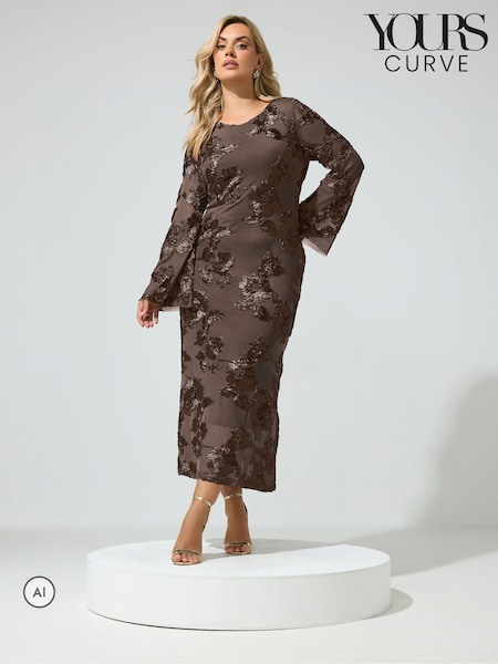 Brown - Yours Curve London Floral Applique Dress