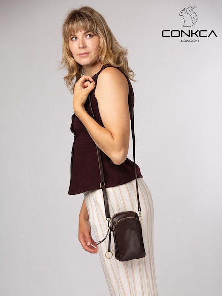 Cocoa Brown - Conkca 'raven' Leather Cross-body Phone Bag