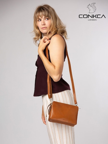 Tan Brown - Conkca 'robin' Leather Cross-body Bag
