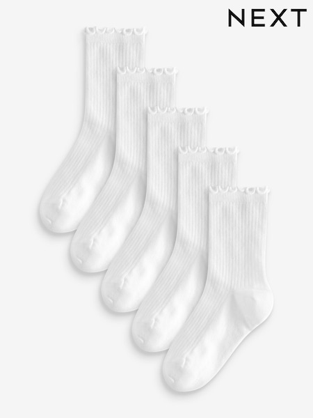 White Regular Length Cotton Rich Ruffle Ankle Socks 5 Pack (436170) | €7 - €9
