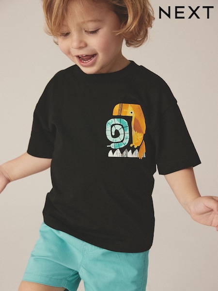 Black/White Back Print 100% Cotton Short Sleeve T-Shirt (3mths-7yrs) (436282) | €6 - €8