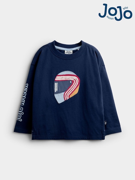 Navy Race Car Helmet - Jojo Maman Bébé Appliqué Top