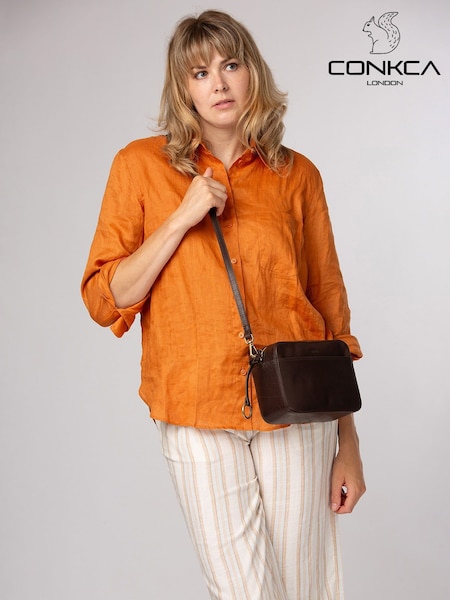 Cacao Marrón - Conkca 'meadow' Leather Cross-body Bag