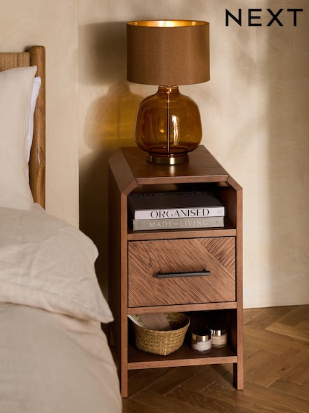 Dark Natural Ellis Oak Wood 1 Drawer Slim Bedside Table (436546) | €245