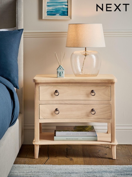 Light Natural Sadie Solid Mango Wood 2 Drawer Wide Bedside Table (436581) | €400