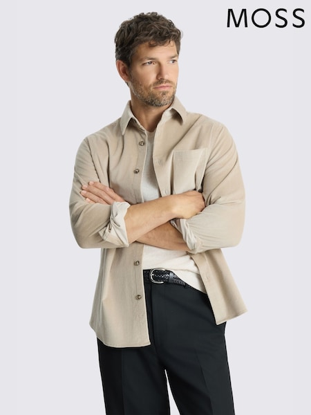 Light Taupe - Regular Moss Cotton Blend Corduroy Overshirt