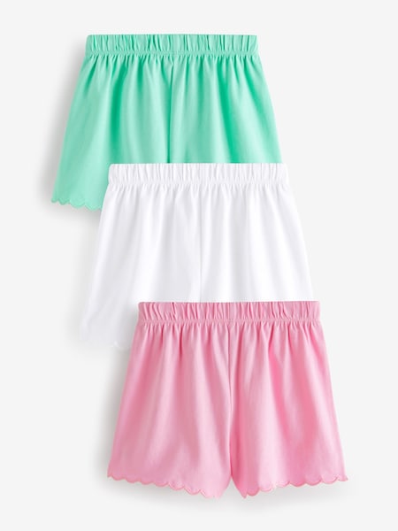 Pink/Green 3 Pack Cotton Scallop Edge Shorts (3mths-7yrs) (436622) | AED29 - AED38