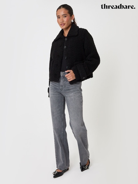 Black - Threadbare Borg Cropped Jacket