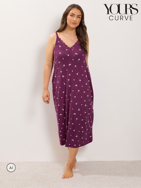Pink - Yours Curve Floral Soft Touch Chemise
