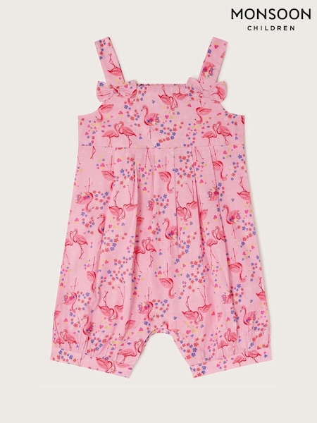 Monsoon Pink Baby Flamingo 100% Cotton Romper (436872) | €26 - €29