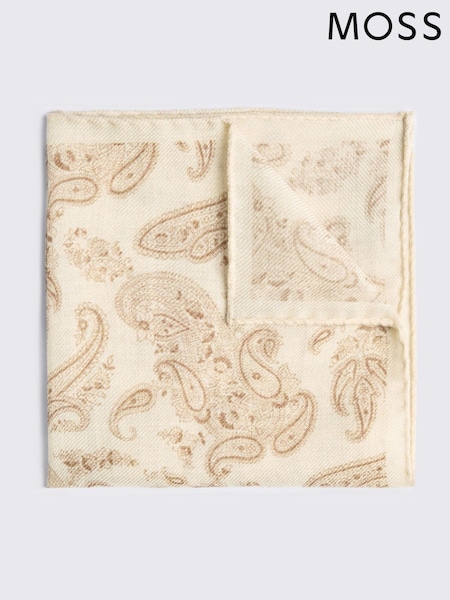 Cream - Regular Moss Bottinelli Wool Paisley Pocket Square