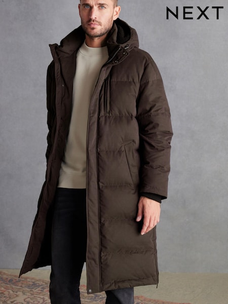 Chocolate Brown Signature Longline Puffed Down Coat (437001) | €86
