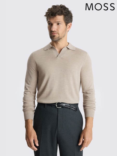 Dabīgs pelēkbrūns - Regular Moss Merino Wool Blend Skipper Polo Shirt