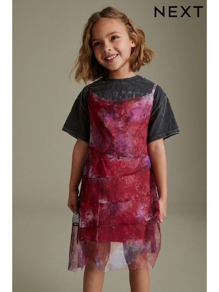 Red/ Blue Floral Print 2-in-1 Mesh Dress And T-Shirt Set (3-16yrs) (437018) | €11.50 - €13.50