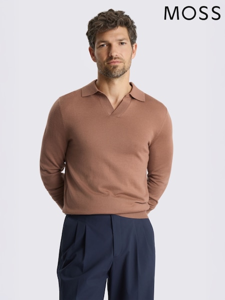 Putekļaini rozā - Regular Moss Merino Wool Blend Skipper Polo Shirt