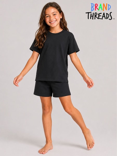 Negro - Conjunto de piyama corta Brand Threads Essentials