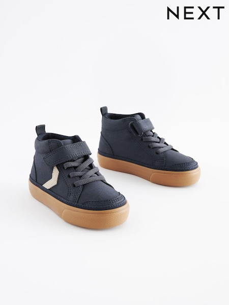 Navy Blue Standard Fit (F) Elastic Lace Touch Fastening Chevron Boots (437486) | kr301 - kr368