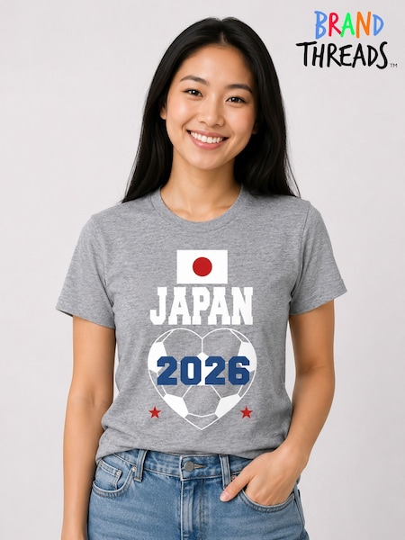 אפור - Brand Threads Japan Football T-shirt