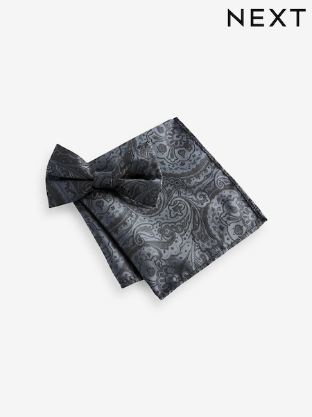 Paisley noir/argent - Noeud papillon et ensemble de place de poche (437809) | € 2