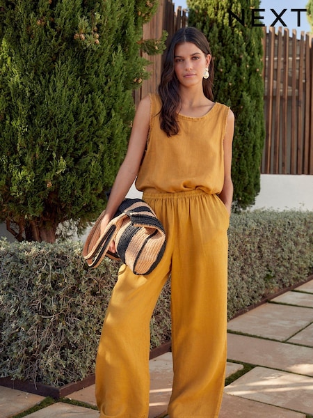Mustard Yellow Premium 100% Linen Wide Leg Trousers (437947) | €15