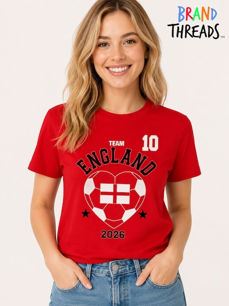 אדום - Brand Threads England Football T-shirt