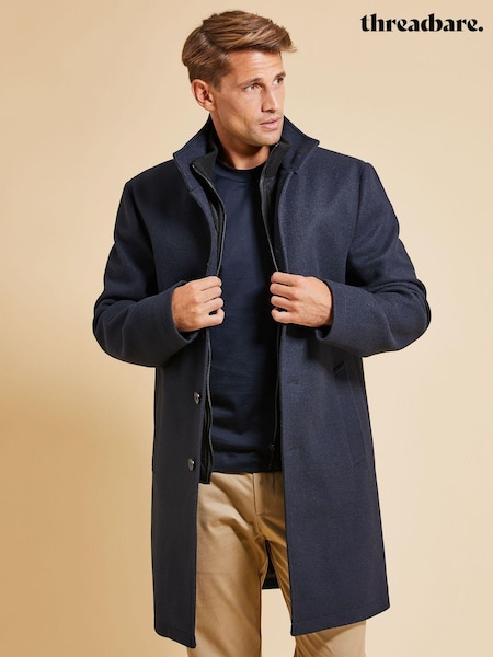 Threadbare Navy Luxe Funnel Neck Coat with Mock Layer (438349) | R$ 1,160