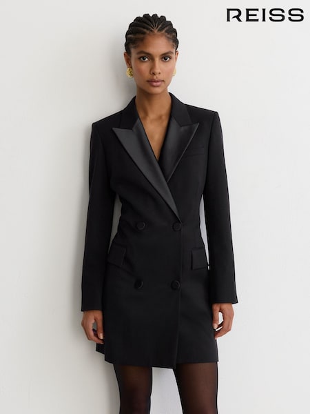블랙 - Reiss Annika Double-breasted Tuxedo Mini Dress
