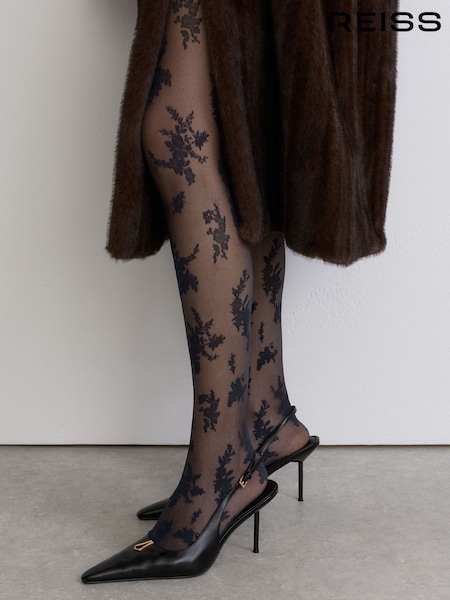 Teal - Reiss Lyra Floral Patterned Sheer Tights