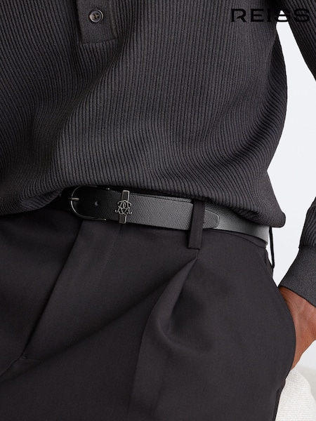Черный - Regular Reiss Frederick Grained-leather Monogram-detail Belt