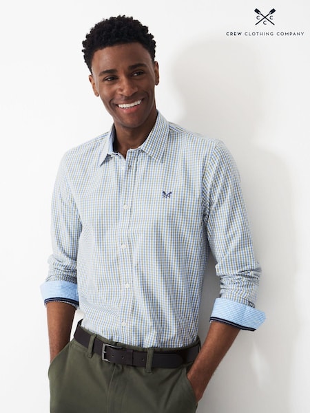 Crew Clothing Blue Slim Fit Peached Poplin Tattersall 100% Cotton Shirt (438452) | AED172