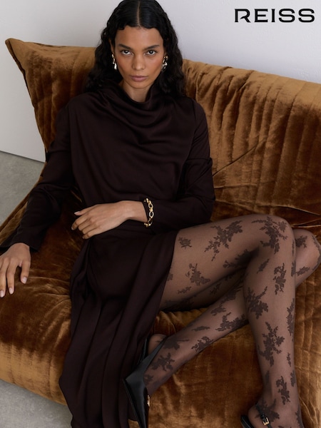 Marrón - Medias transparentes con estampado floral Lyra de Reiss