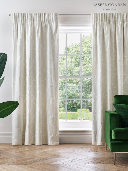 Jasper Conran London White Pencil Pleat Blackout Wiggle Embroidered Curtain (438555) | €102 - €198