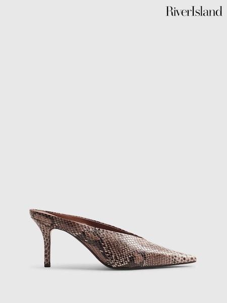 Pink - River Island Olivia Attwood Snake Print Heeled Court Shoes