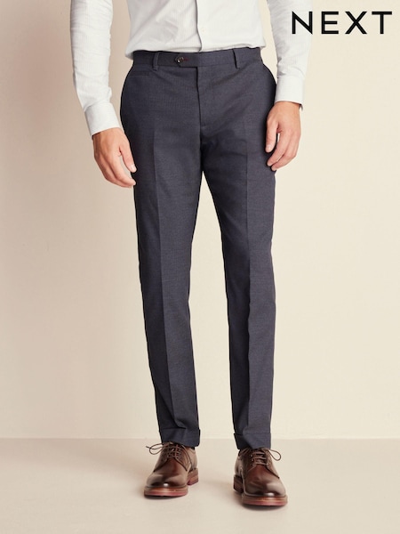 Navy Blue Slim Fit Herringbone Suit Trousers (438675) | R$ 430