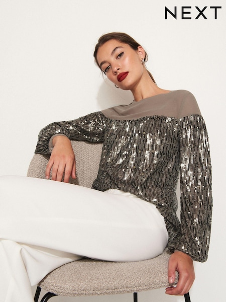Gold Long Sleeve Sequin Sparkle Top (438845) | €22