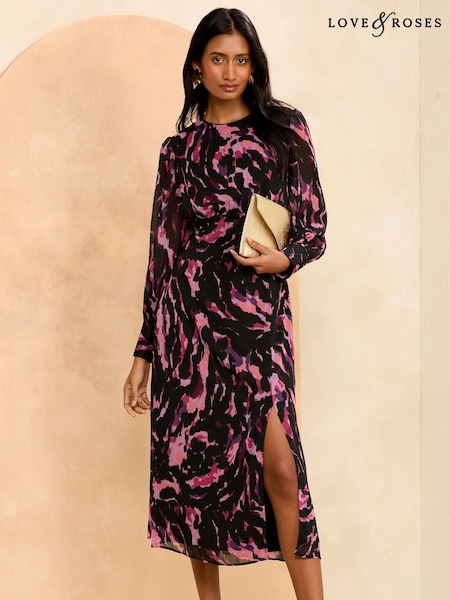 Roz - Rochie midi cu fundă la spate Love & Roses Empire (438893) | 214 LEI