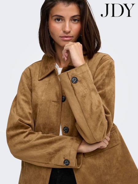 Hnědá - Jdy Suede-look Collared Jacket